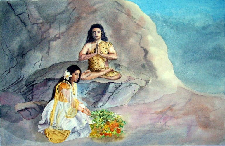 Parvathi offering flowers to Lord Shiva