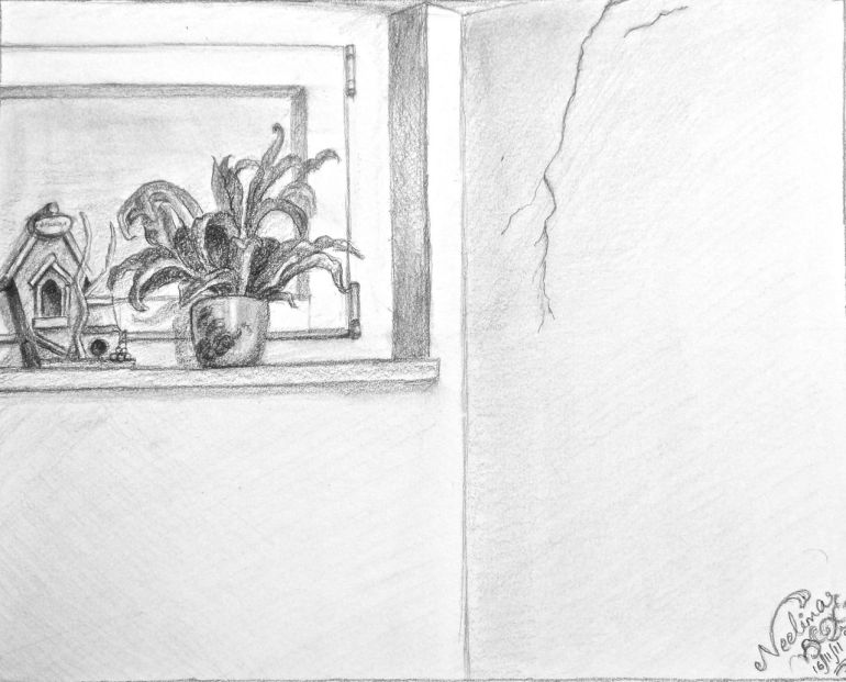 Still Life with birdhouse and potted plant