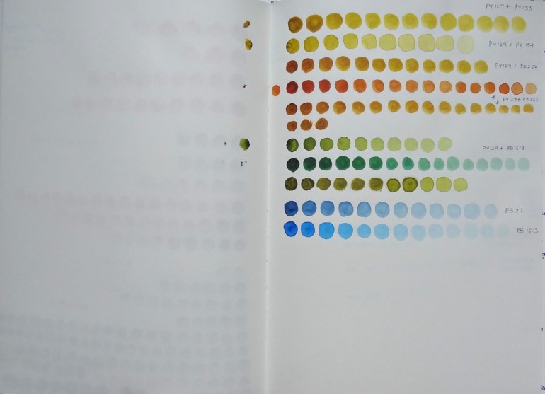 sketchbook page - color mixing swatches