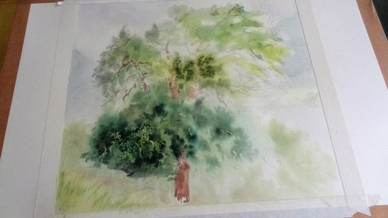 painting trees in watercolor