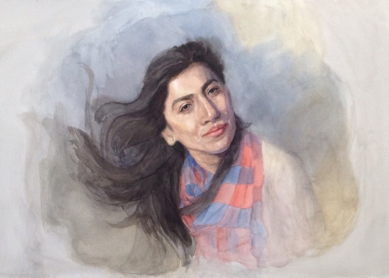 Portrait painting in watercolor