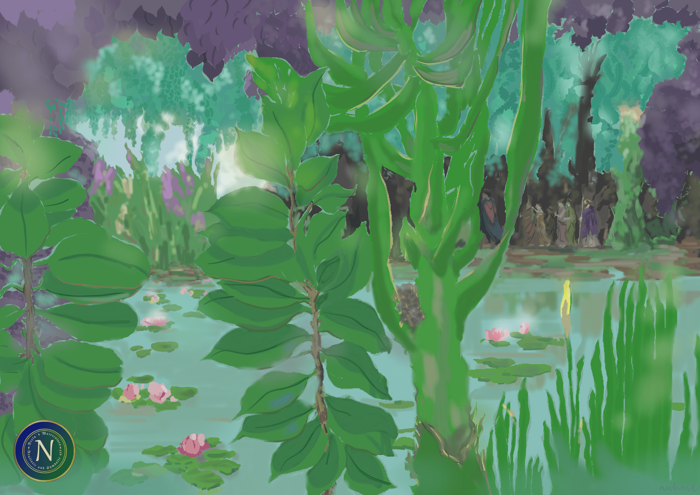 lake and forest landscape painting framed poster 