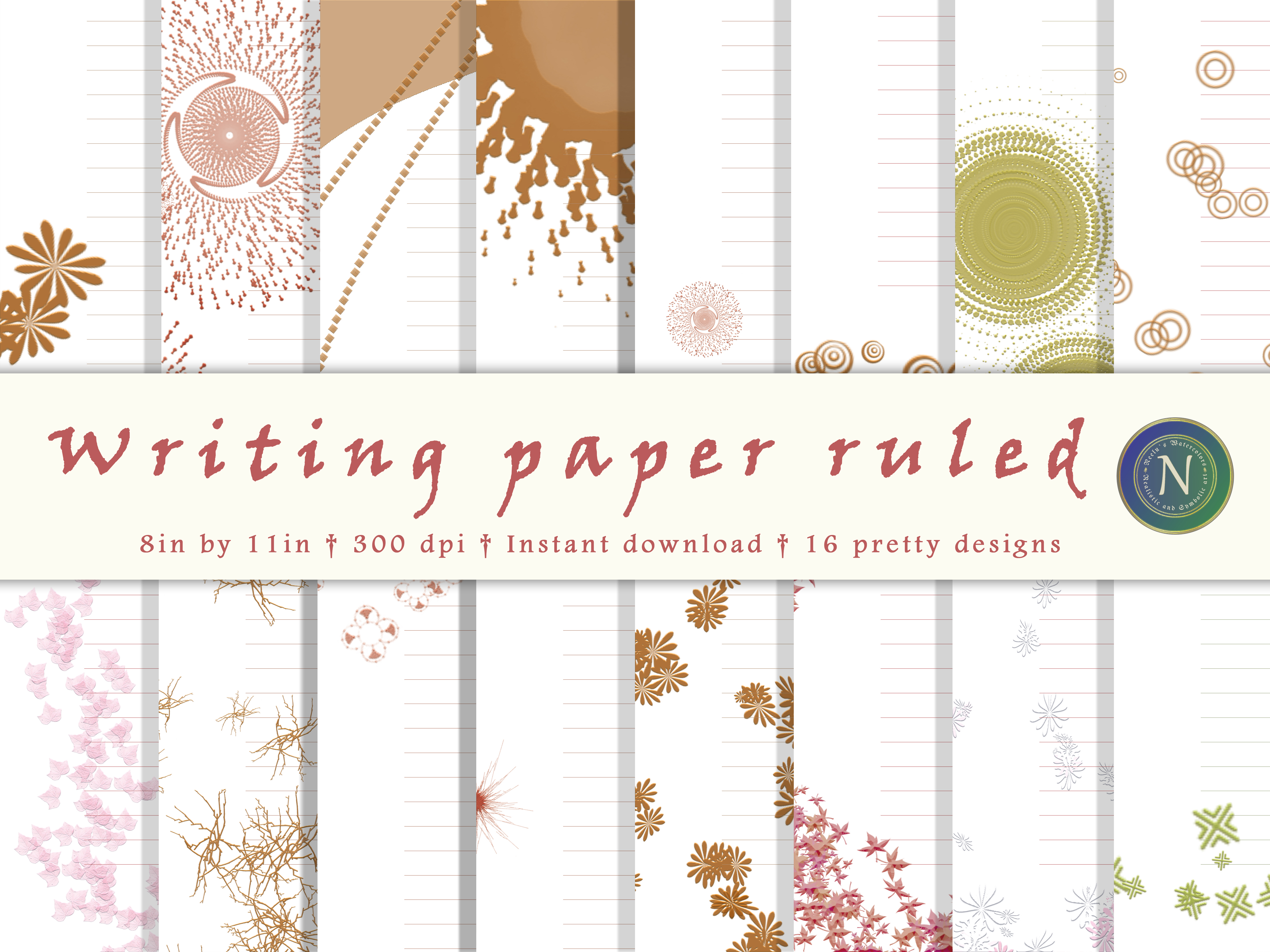 Writing paper - 12 designs | Stationary paper, note paper| 8" by 11 " Personal and commercial Use