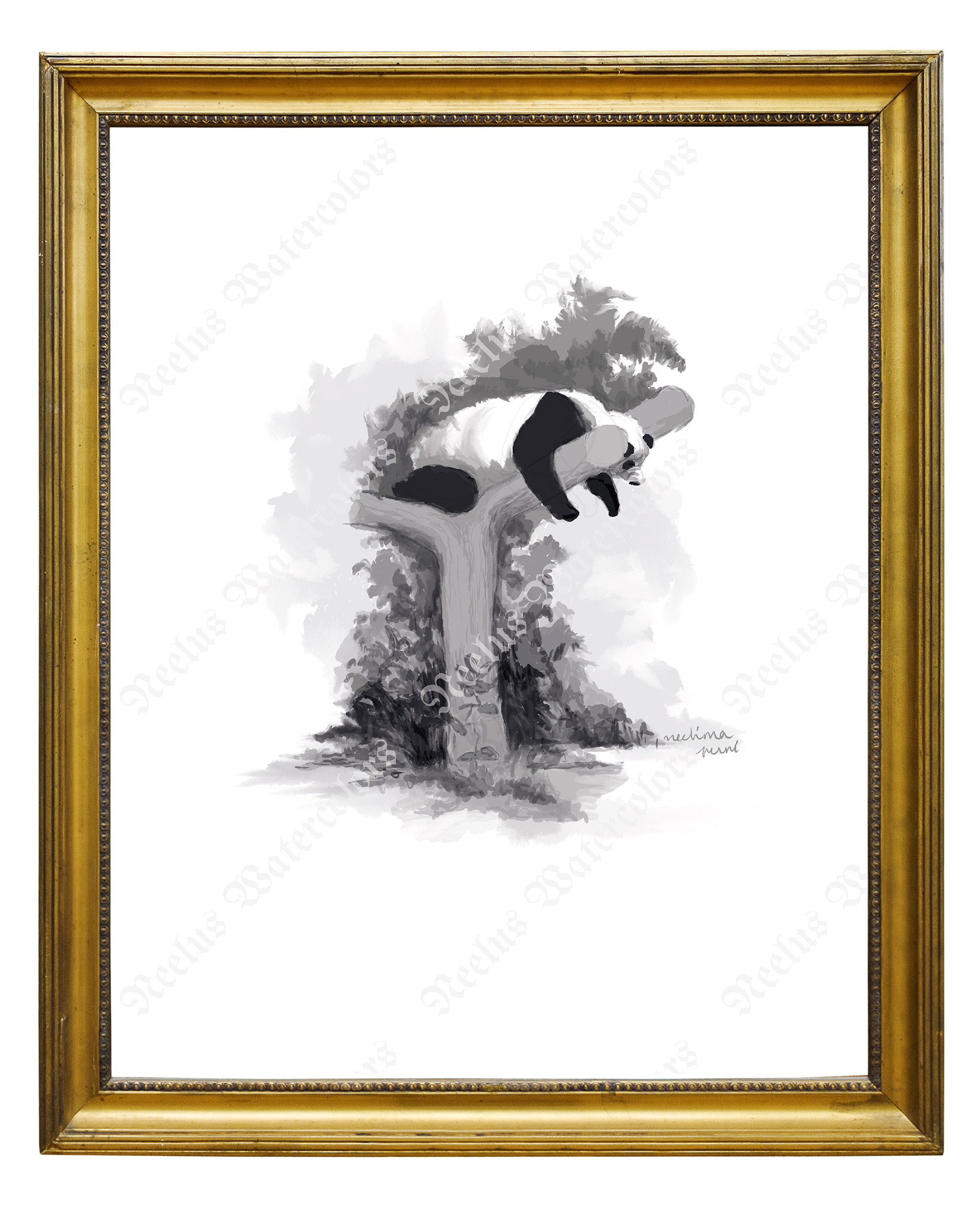 Panda bear monochromatic painting