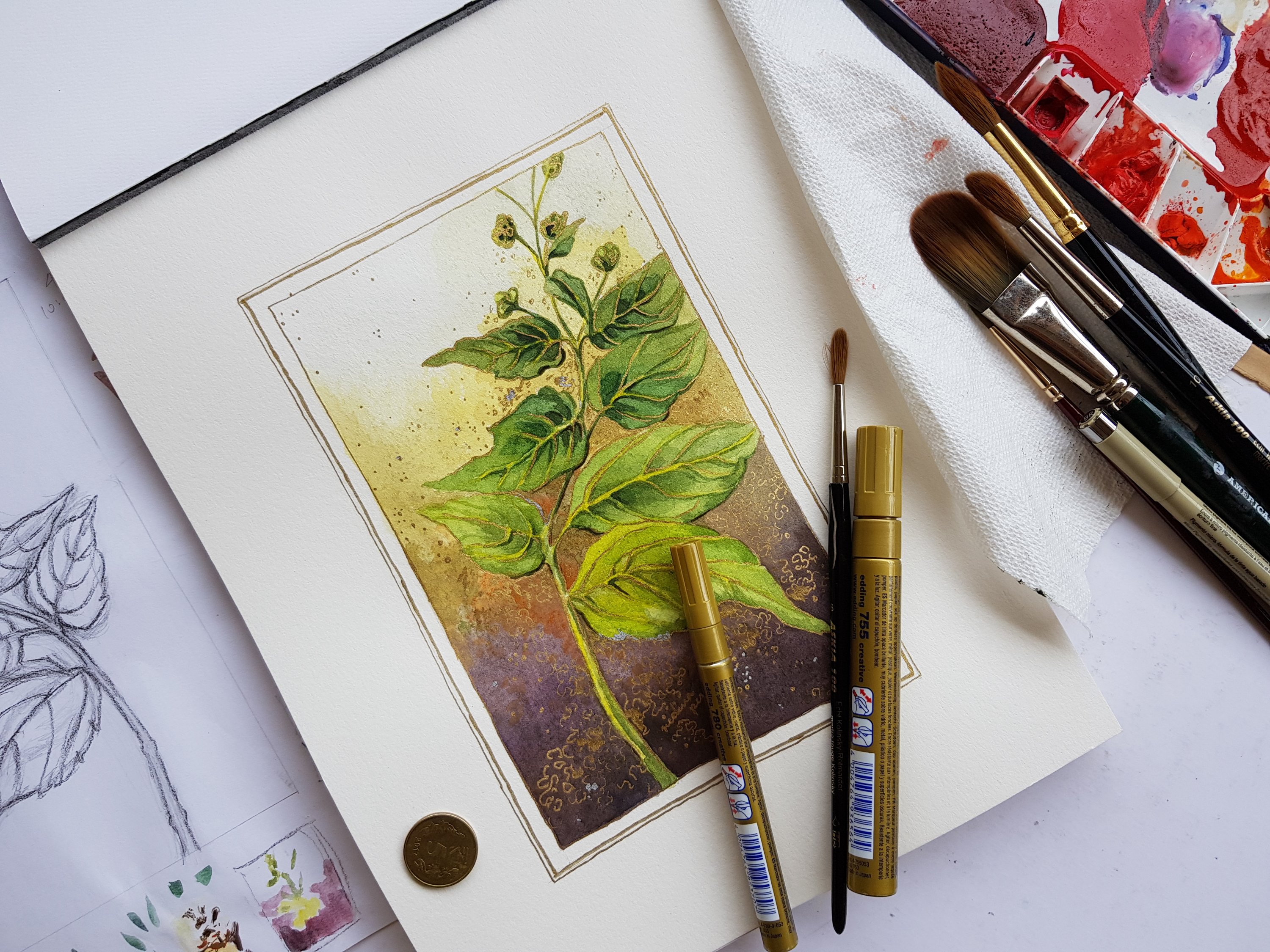 Parijat, coral jasmine plant art
